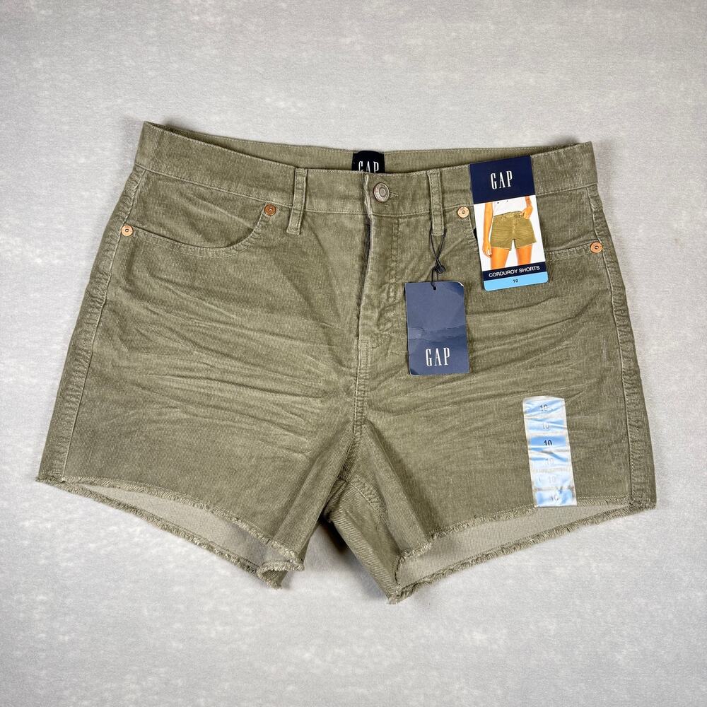 NWT womens GAP corduroy cut off shorts - olive green cotton blend zip fly sz 10